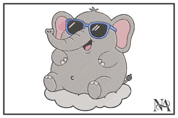 Cool Baby Elephant Cloud Embroidery