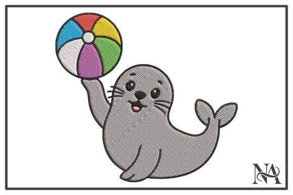 Cute Seal with Beach Ball Embroidery