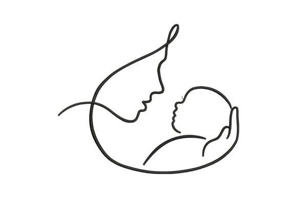 Mother and Baby Line Embroidery for Seasonal Gifts