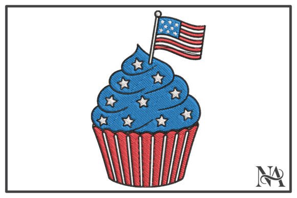 Patriotic USA Flag Cupcake Embroidery
