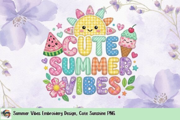 Summer Vibes Embroidery Design, Cute Sunshine PNG
